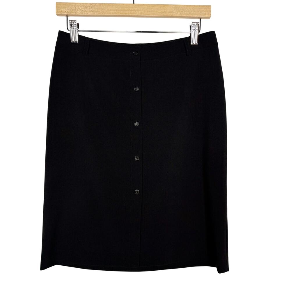 Theory Size 4 Black Button Front Pencil Skirt Wool Stretch Career Work Office